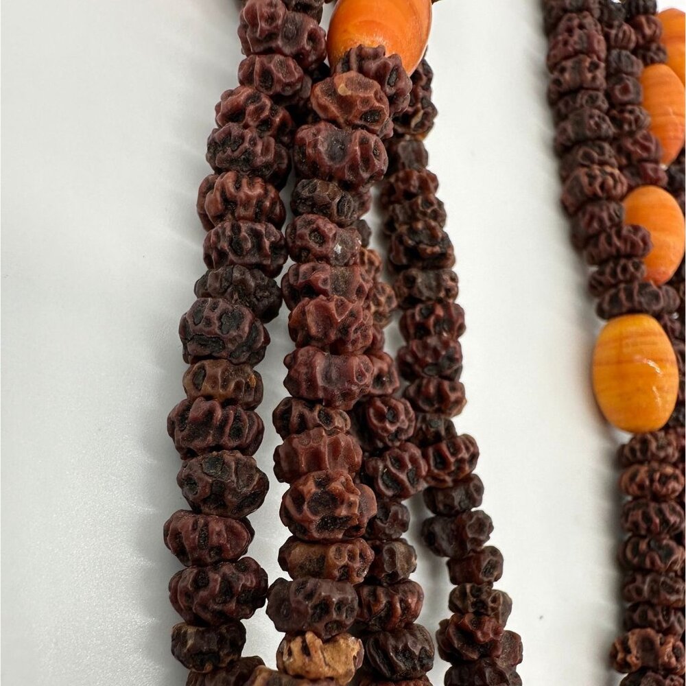 Seed Necklaces Beaded Handmade Natural Orange Brown Botanical Folk Art Set of 2 - Picture 6 of 8